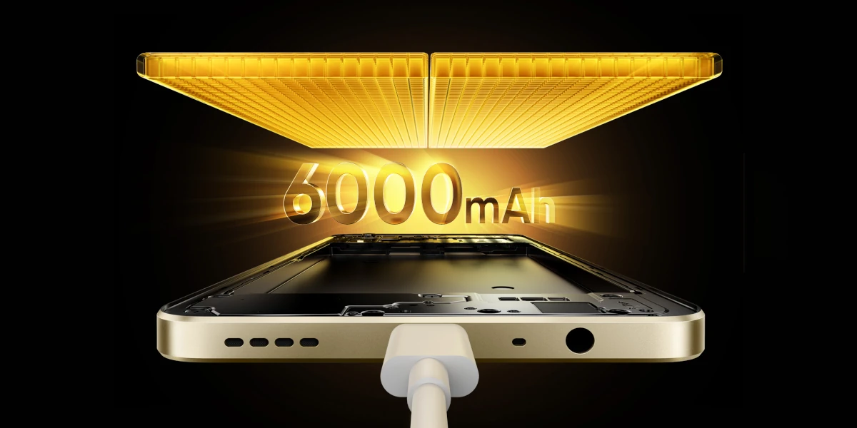 Pojemna bateria 6000 mAh w Realme Note 70T