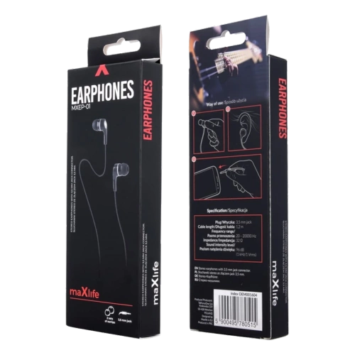 Słuchawki przewodowe Maxlife MXEP-01 3,5 mm Czarne