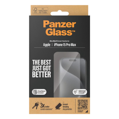 Szkło PanzerGlass Ultra-Wide Fit z Czarną Ramką Apple iPhone 15 Pro Max